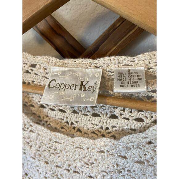 Vintage Copper Key Sweater Cotton Boho Open Crochet Pullover Sweater Tunic S - Picture 2 of 6
